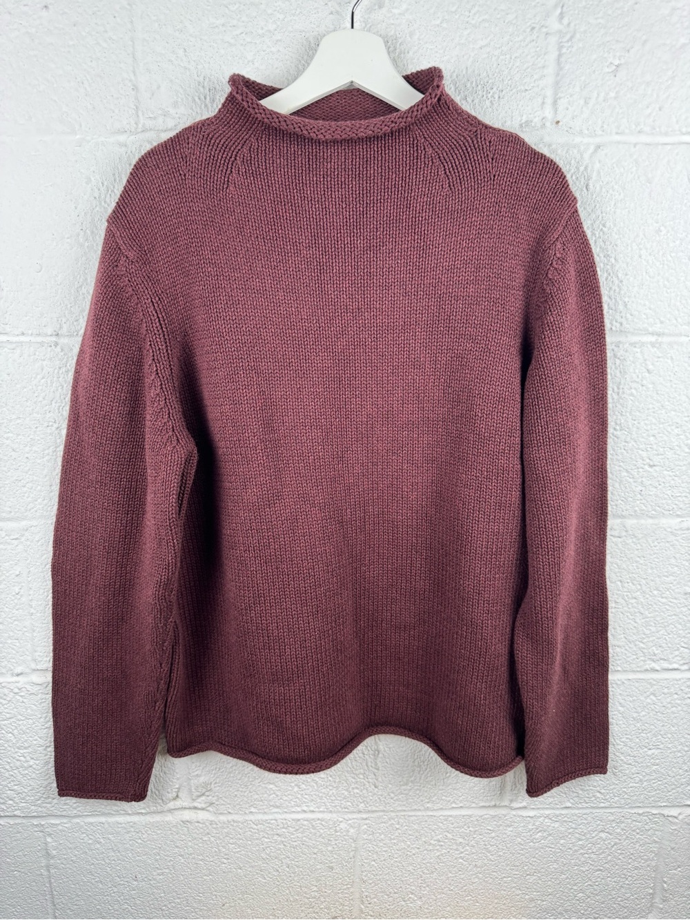 Vintage 90s J.Crew Rollneck Sweater Large Burgundy Cotton Preppy Heritage